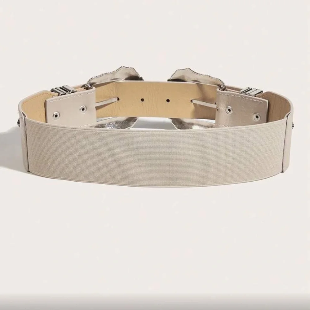 Elegant Cream Belt with Silver Buckles